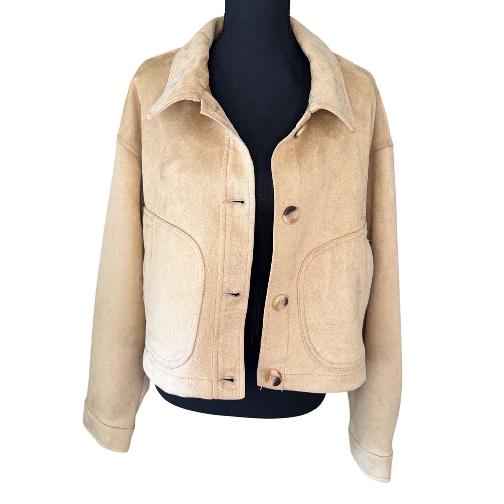 STOOSH‎ Tan Faux Suede Jacket XL Oversized Shacket Quiet Luxury Western Chic